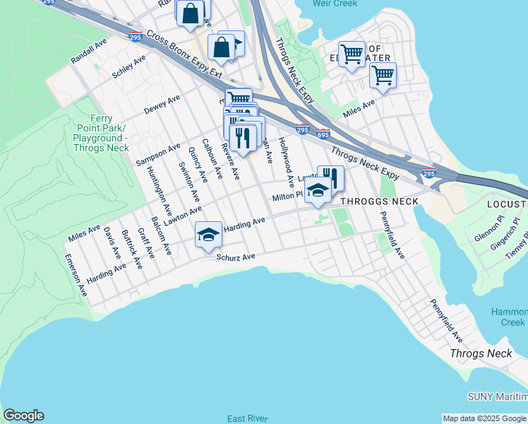 map of restaurants, bars, coffee shops, grocery stores, and more near 222 Revere Avenue in Bronx