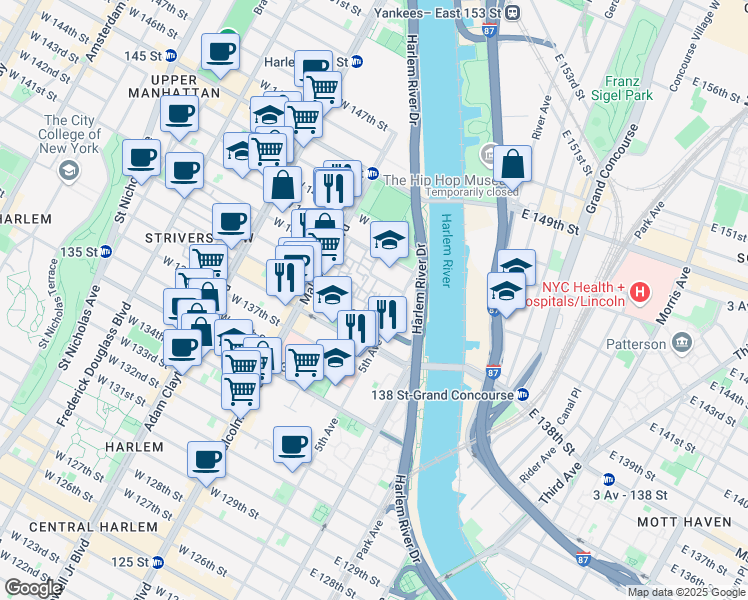 map of restaurants, bars, coffee shops, grocery stores, and more near 2300 5th Avenue in New York