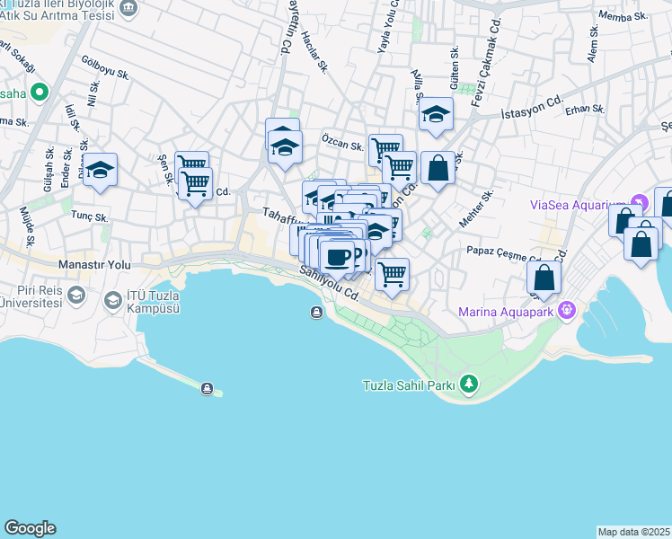 map of restaurants, bars, coffee shops, grocery stores, and more near 34 Orta Sokak in Tuzla