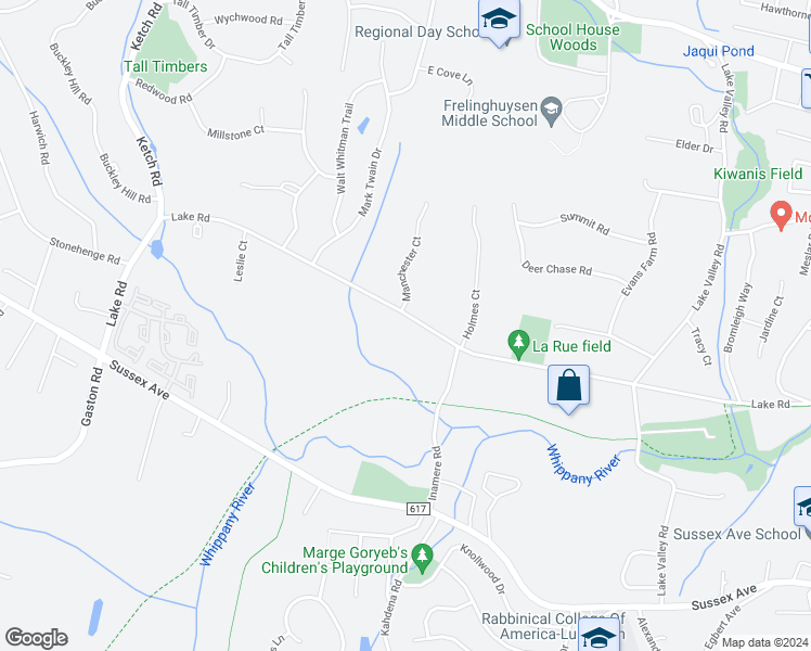 map of restaurants, bars, coffee shops, grocery stores, and more near 174 Lake Road in Morristown