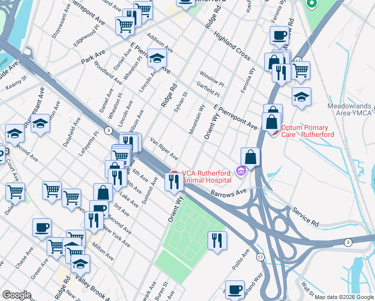 map of restaurants, bars, coffee shops, grocery stores, and more near 333 Mountain Way in Rutherford