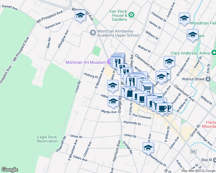 map of restaurants, bars, coffee shops, grocery stores, and more near 34 Saint Lukes Place in Montclair