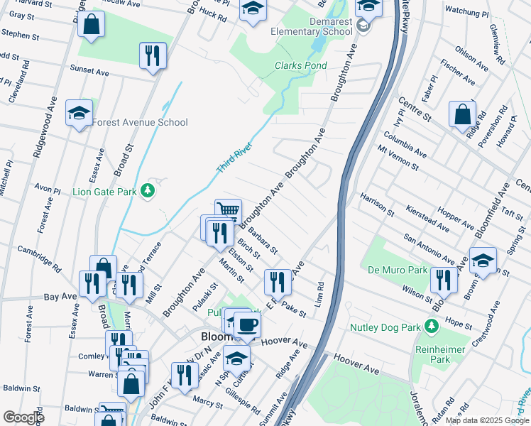 map of restaurants, bars, coffee shops, grocery stores, and more near 6 Fritz Street in Bloomfield