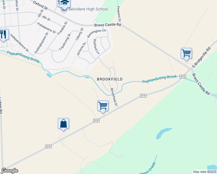 map of restaurants, bars, coffee shops, grocery stores, and more near 1 Brookfield Drive in Belvidere