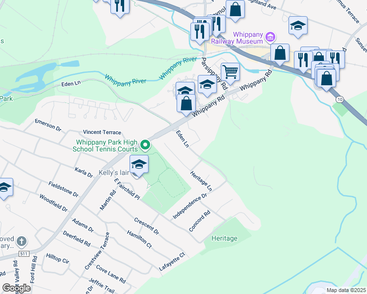 map of restaurants, bars, coffee shops, grocery stores, and more near 3 Eden Lane in Hanover