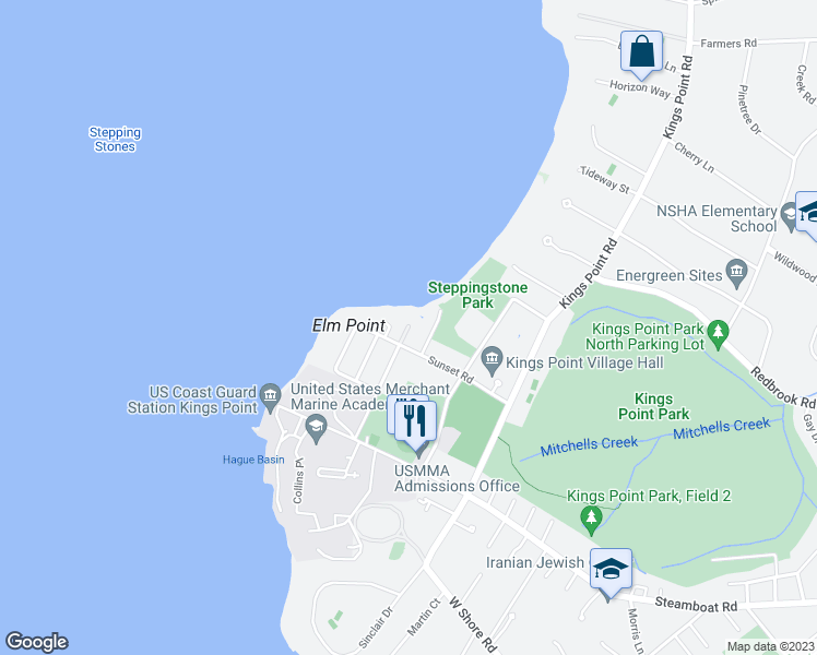 map of restaurants, bars, coffee shops, grocery stores, and more near 47 Elmridge Road in Kings Point