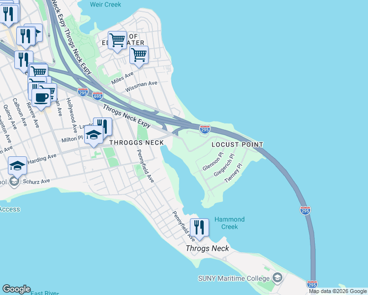 map of restaurants, bars, coffee shops, grocery stores, and more near in The Bronx