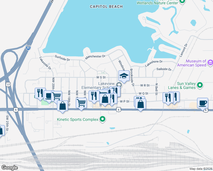 map of restaurants, bars, coffee shops, grocery stores, and more near 339 Northwest 13th Street in Lincoln