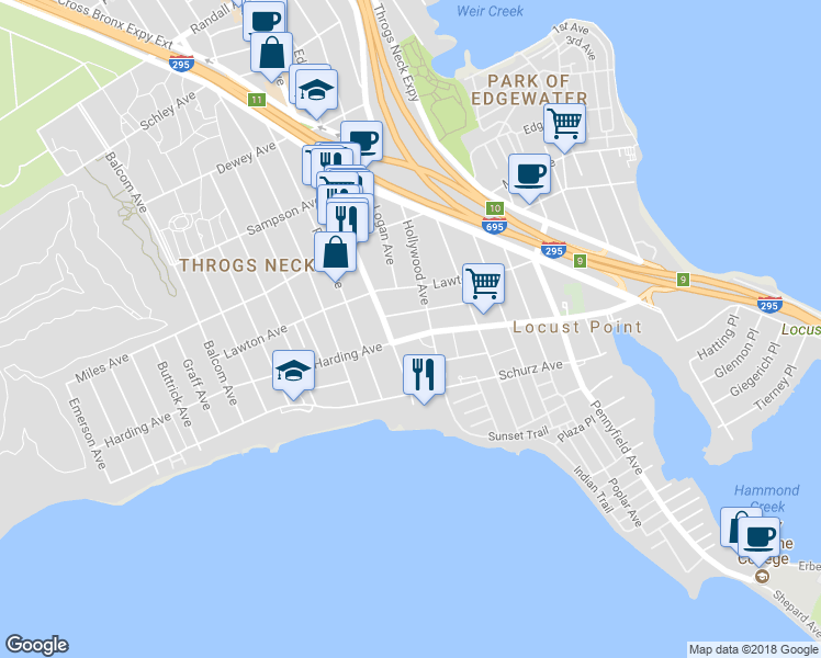map of restaurants, bars, coffee shops, grocery stores, and more near 2917 Harding Avenue in Bronx