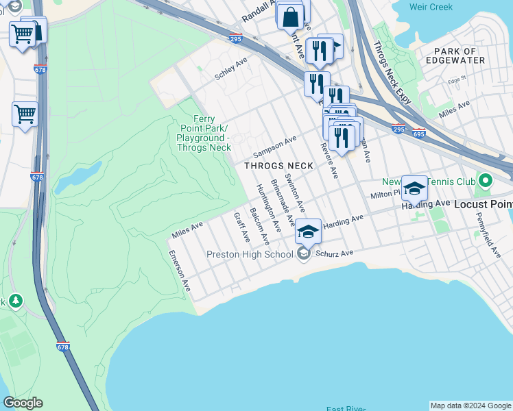 map of restaurants, bars, coffee shops, grocery stores, and more near 284 Balcom Avenue in Bronx
