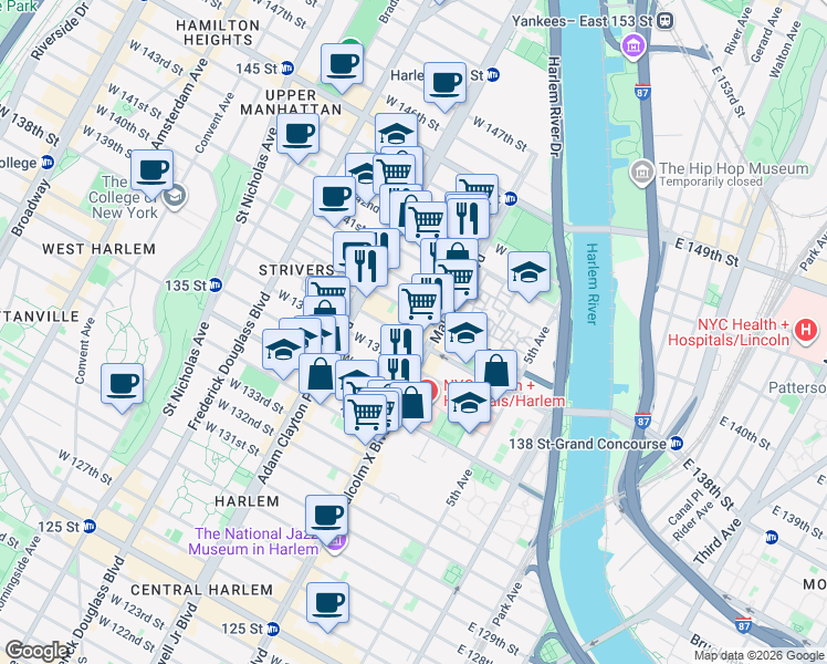 map of restaurants, bars, coffee shops, grocery stores, and more near in New York