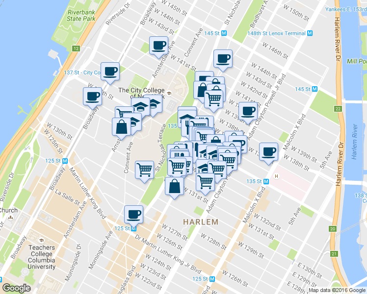 map of restaurants, bars, coffee shops, grocery stores, and more near in New York