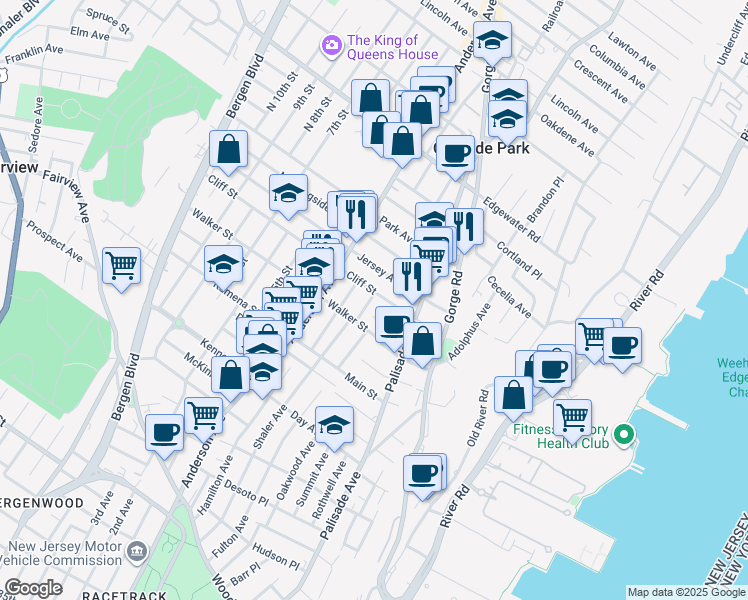 map of restaurants, bars, coffee shops, grocery stores, and more near 224 Cliff Street in Cliffside Park