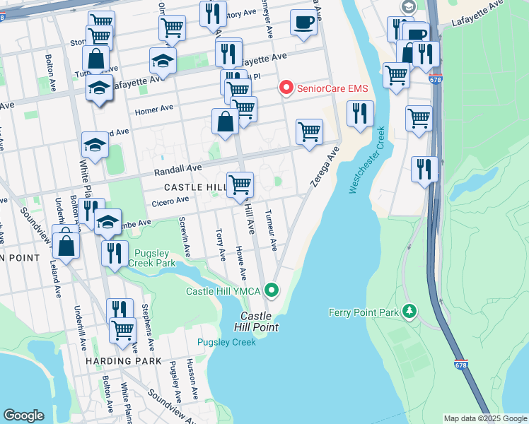 map of restaurants, bars, coffee shops, grocery stores, and more near 455 Turneur Avenue in Bronx