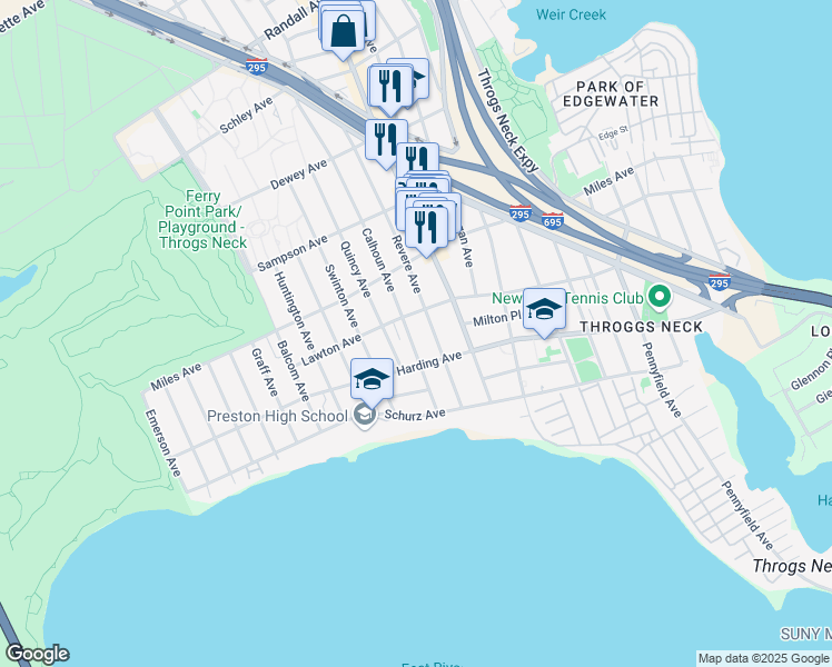 map of restaurants, bars, coffee shops, grocery stores, and more near 242 Calhoun Avenue in Bronx