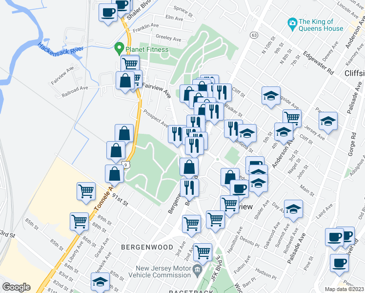 map of restaurants, bars, coffee shops, grocery stores, and more near 571 Fairview Avenue in Fairview