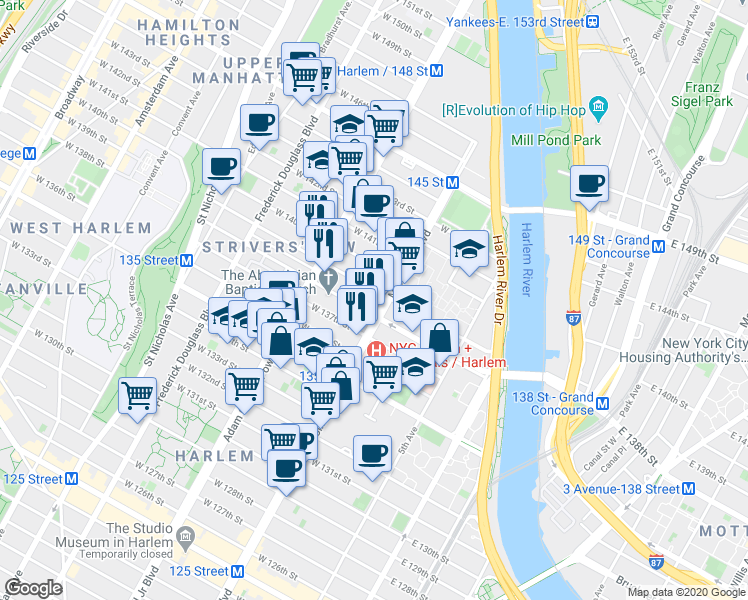map of restaurants, bars, coffee shops, grocery stores, and more near in New York
