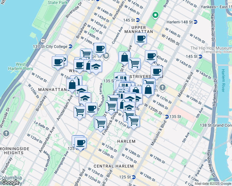 map of restaurants, bars, coffee shops, grocery stores, and more near in New York