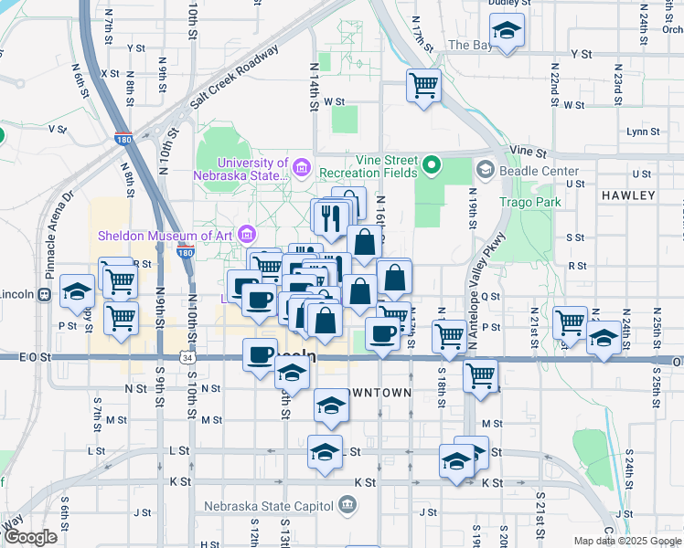 map of restaurants, bars, coffee shops, grocery stores, and more near in Lincoln
