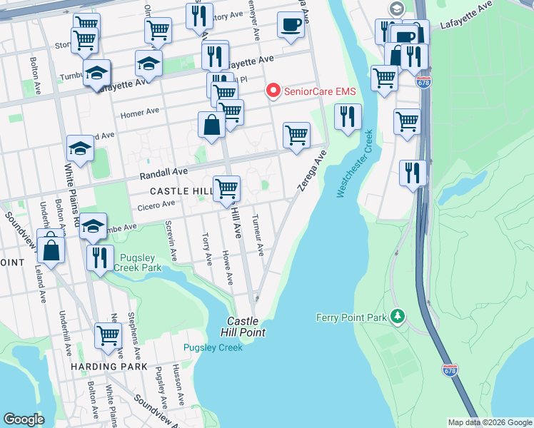 map of restaurants, bars, coffee shops, grocery stores, and more near 448 Effingham Avenue in The Bronx