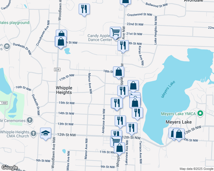 map of restaurants, bars, coffee shops, grocery stores, and more near 4456 17th Street Northwest in Canton