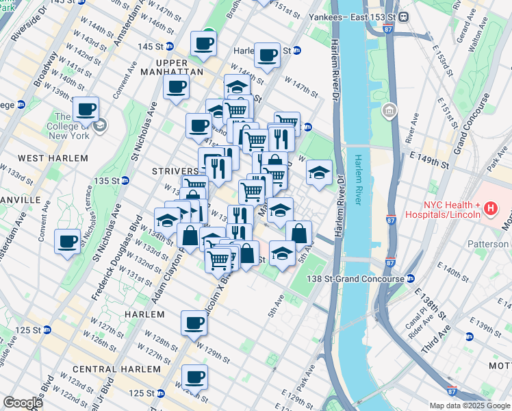 map of restaurants, bars, coffee shops, grocery stores, and more near in New York