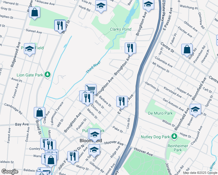 map of restaurants, bars, coffee shops, grocery stores, and more near 6 Fritz Street in Bloomfield