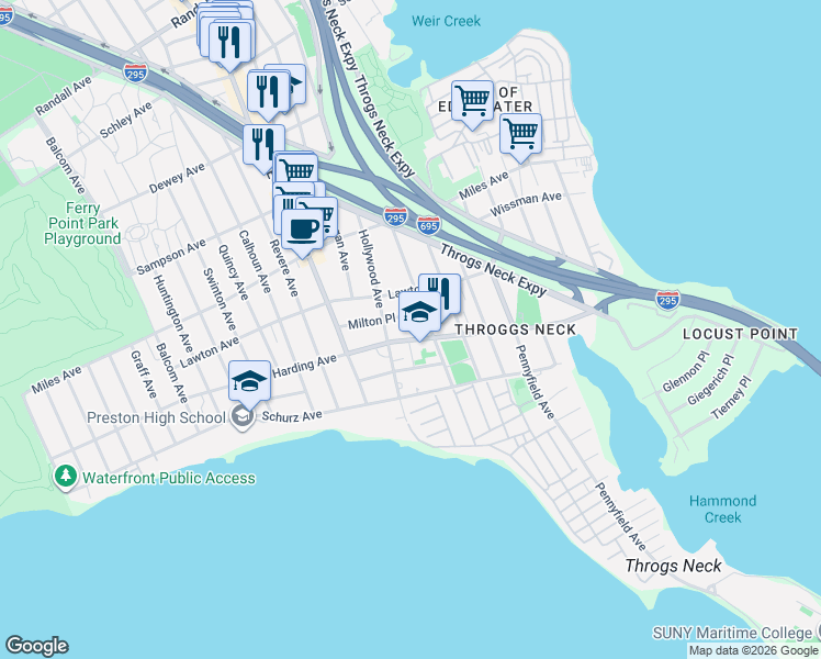 map of restaurants, bars, coffee shops, grocery stores, and more near 2961 Harding Avenue in Bronx