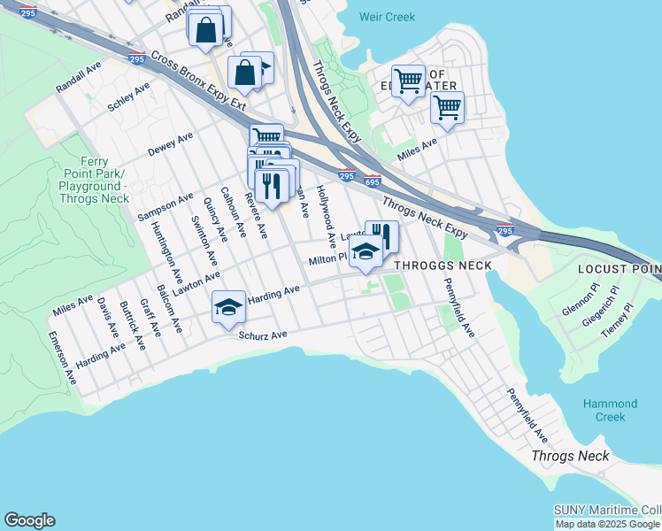 map of restaurants, bars, coffee shops, grocery stores, and more near 2917 Harding Avenue in Bronx