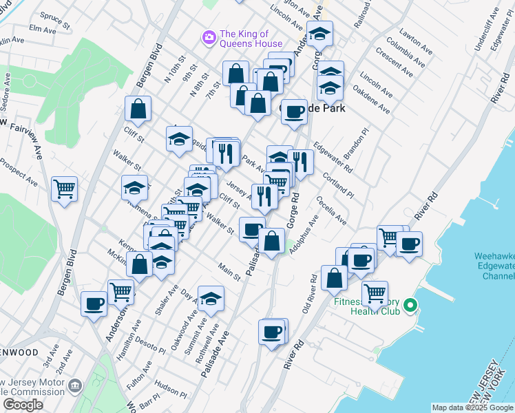 map of restaurants, bars, coffee shops, grocery stores, and more near 224 Cliff Street in Cliffside Park