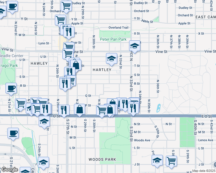 map of restaurants, bars, coffee shops, grocery stores, and more near 3116 Kleckner Court in Lincoln