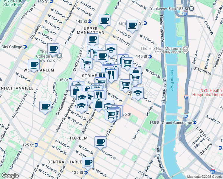 map of restaurants, bars, coffee shops, grocery stores, and more near in New York