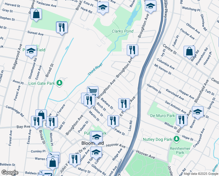 map of restaurants, bars, coffee shops, grocery stores, and more near 6 Fritz Street in Bloomfield
