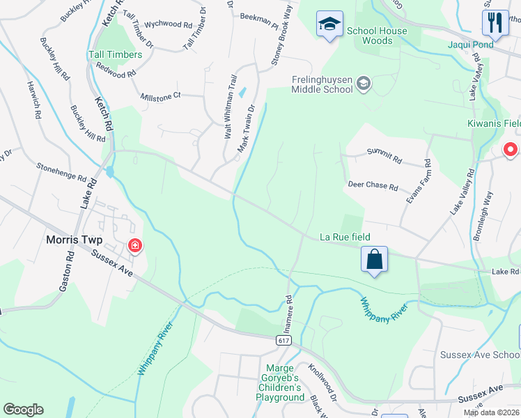 map of restaurants, bars, coffee shops, grocery stores, and more near 174 Lake Road in Morristown