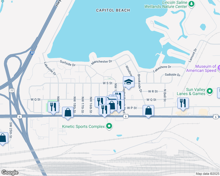 map of restaurants, bars, coffee shops, grocery stores, and more near 437 Northwest 14th Street in Lincoln