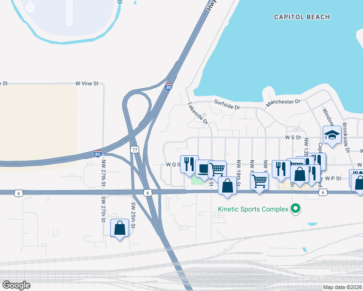 map of restaurants, bars, coffee shops, grocery stores, and more near 406 West Todd Circle in Lincoln
