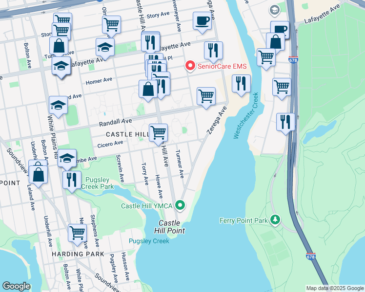 map of restaurants, bars, coffee shops, grocery stores, and more near 455 Turneur Avenue in Bronx