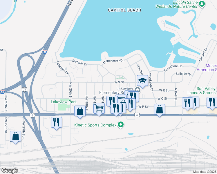 map of restaurants, bars, coffee shops, grocery stores, and more near 339 Northwest 15th Street in Lincoln