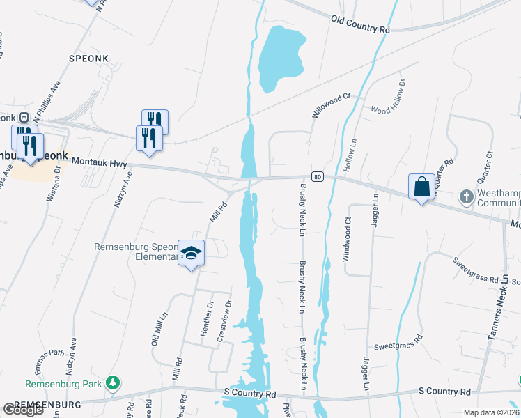 map of restaurants, bars, coffee shops, grocery stores, and more near 9 Pine Grove Court in Westhampton