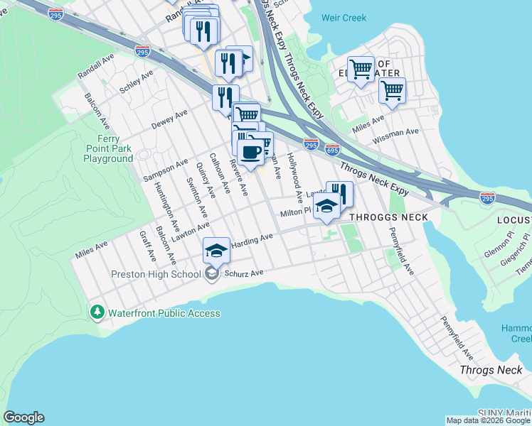 map of restaurants, bars, coffee shops, grocery stores, and more near 222 Revere Avenue in Bronx