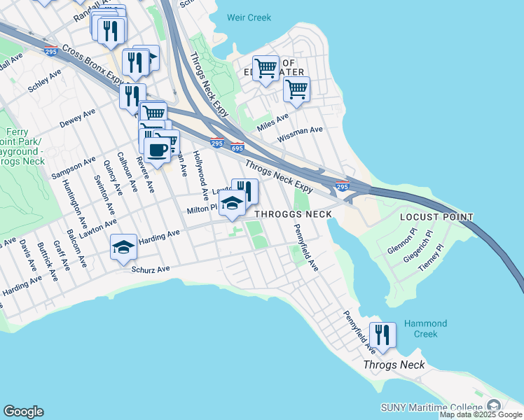 map of restaurants, bars, coffee shops, grocery stores, and more near 3038 Harding Avenue in Bronx