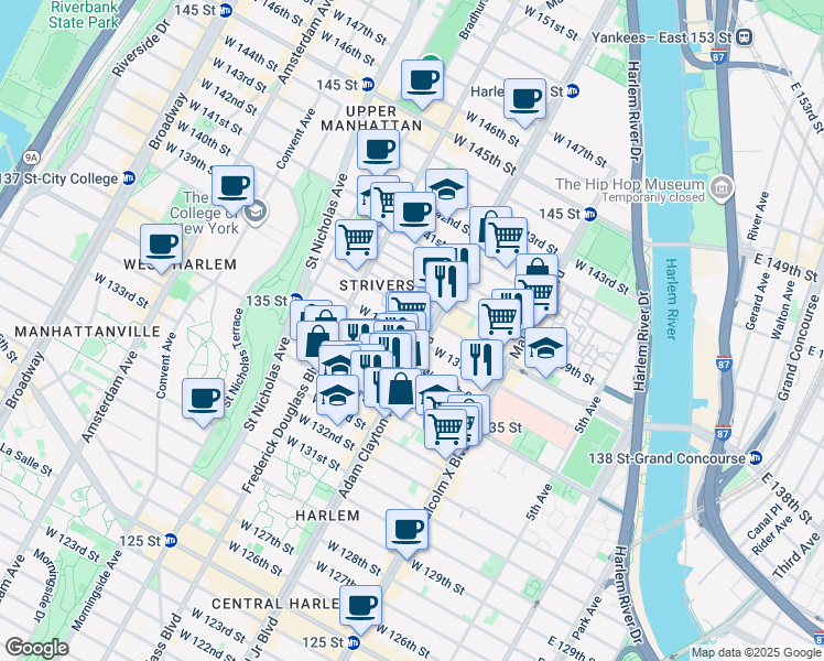 map of restaurants, bars, coffee shops, grocery stores, and more near in New York