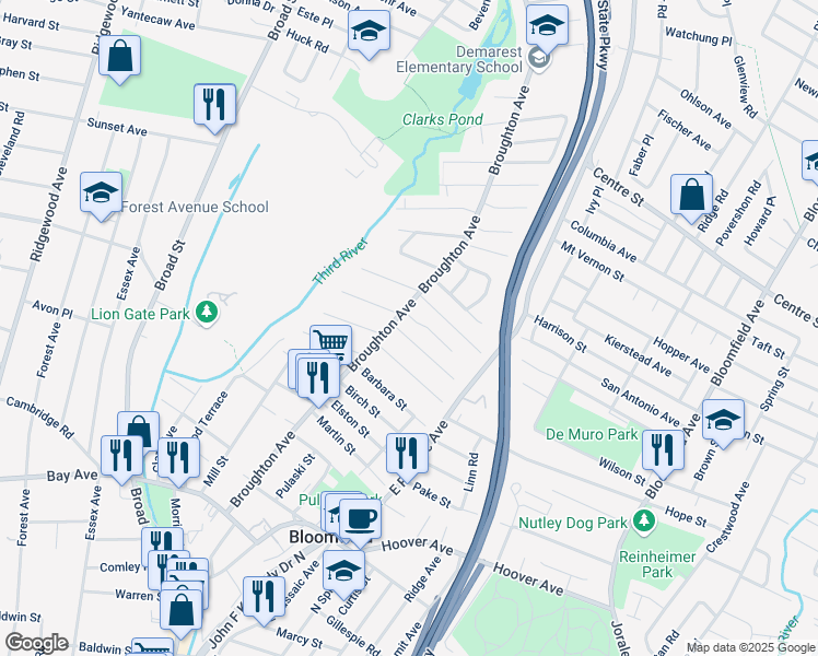 map of restaurants, bars, coffee shops, grocery stores, and more near 6 Fritz Street in Bloomfield