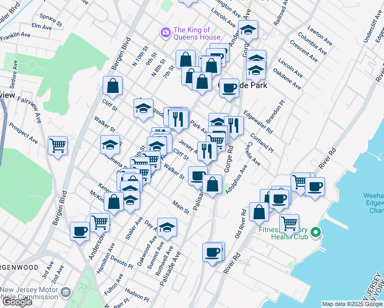 map of restaurants, bars, coffee shops, grocery stores, and more near 224 Cliff Street in Cliffside Park