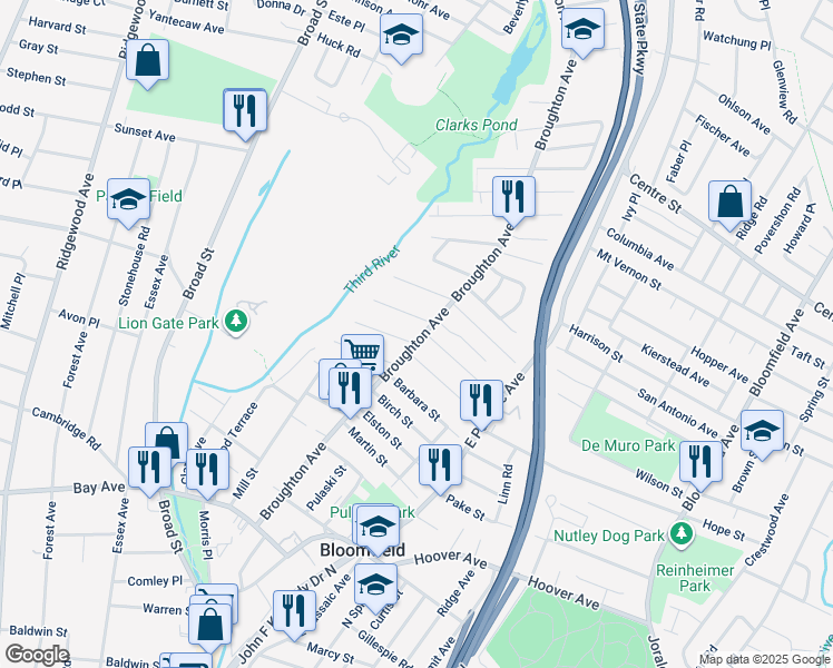 map of restaurants, bars, coffee shops, grocery stores, and more near 6 Fritz Street in Bloomfield
