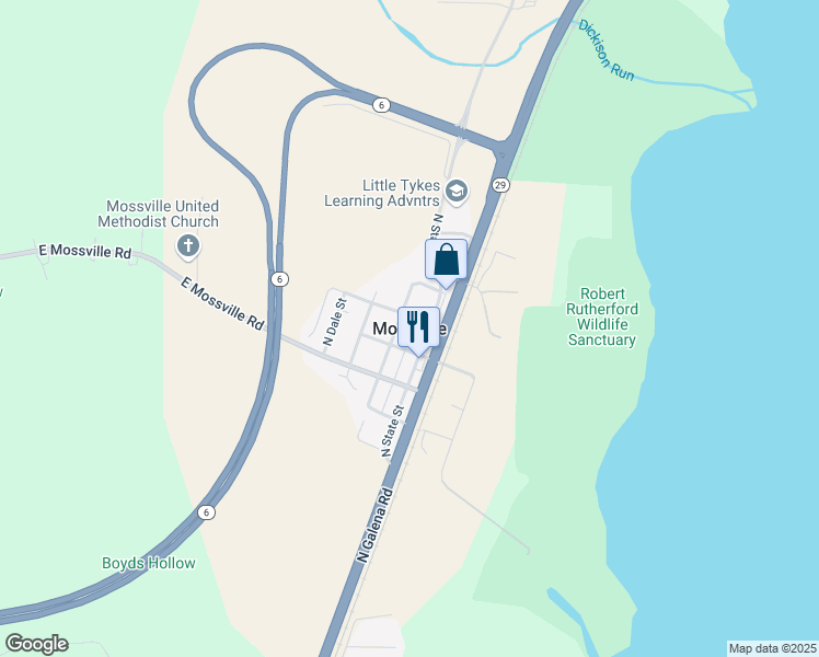 map of restaurants, bars, coffee shops, grocery stores, and more near in Mossville