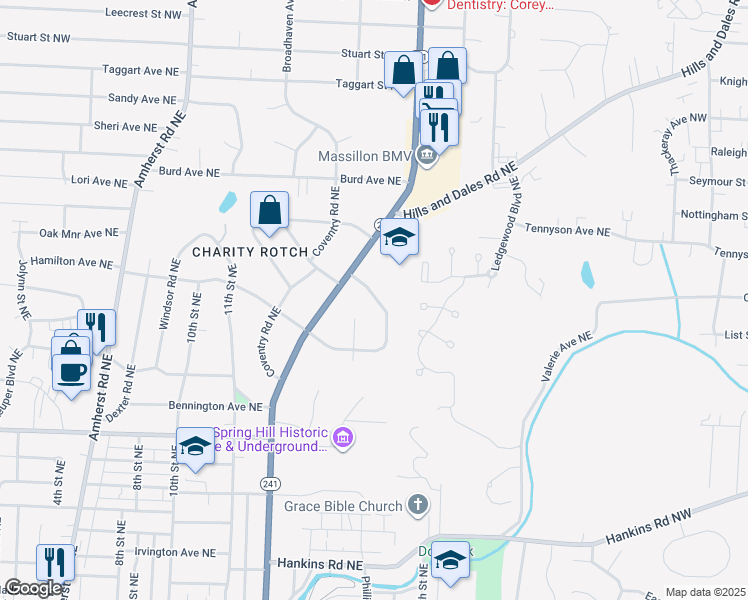 map of restaurants, bars, coffee shops, grocery stores, and more near in Massillon