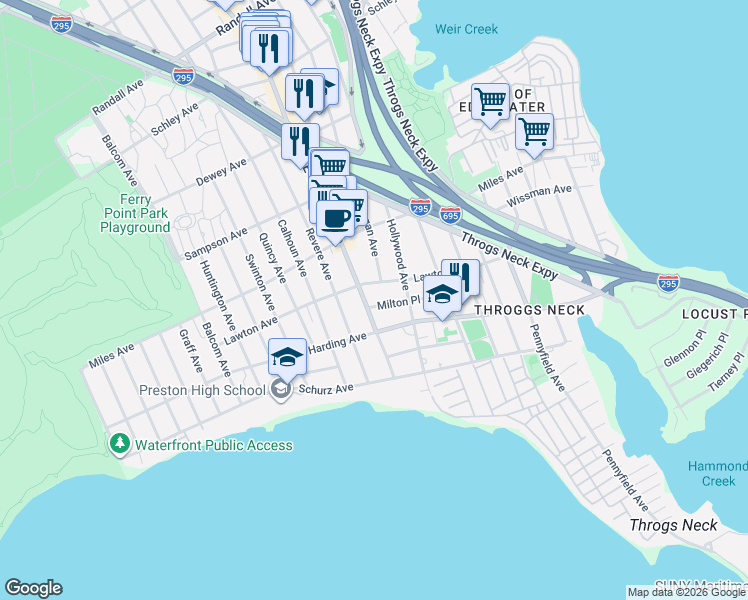map of restaurants, bars, coffee shops, grocery stores, and more near 222 Revere Avenue in Bronx