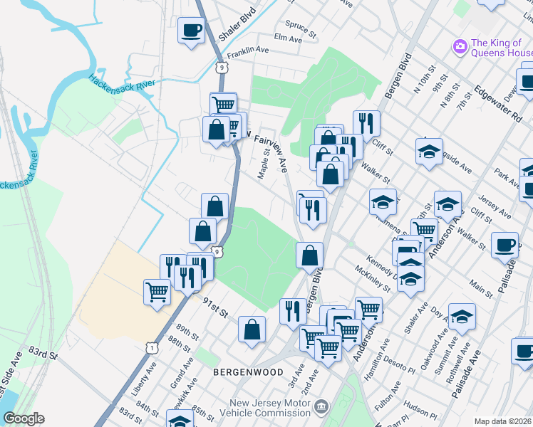 map of restaurants, bars, coffee shops, grocery stores, and more near 1 Linda Lane in Fairview