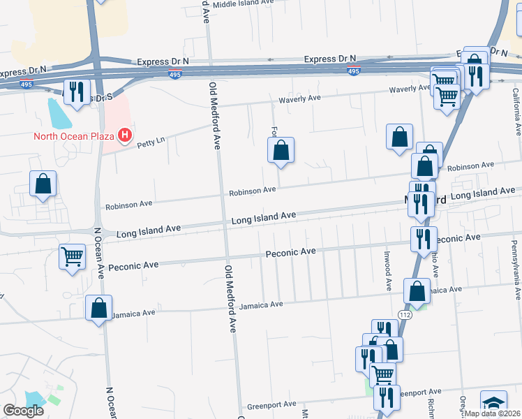 map of restaurants, bars, coffee shops, grocery stores, and more near 224 Oswego Avenue in Medford